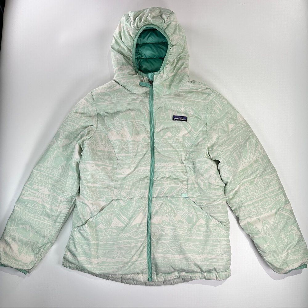 Patagonia kids reversible down puffer jacket hooded winter coat girls L - Picture 6 of 16